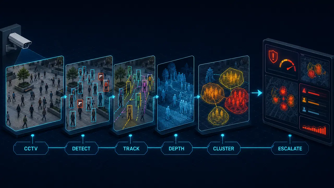 Crowd and Mob Detection: Multi-Modal Public Safety Analytics project workflow and system architecture